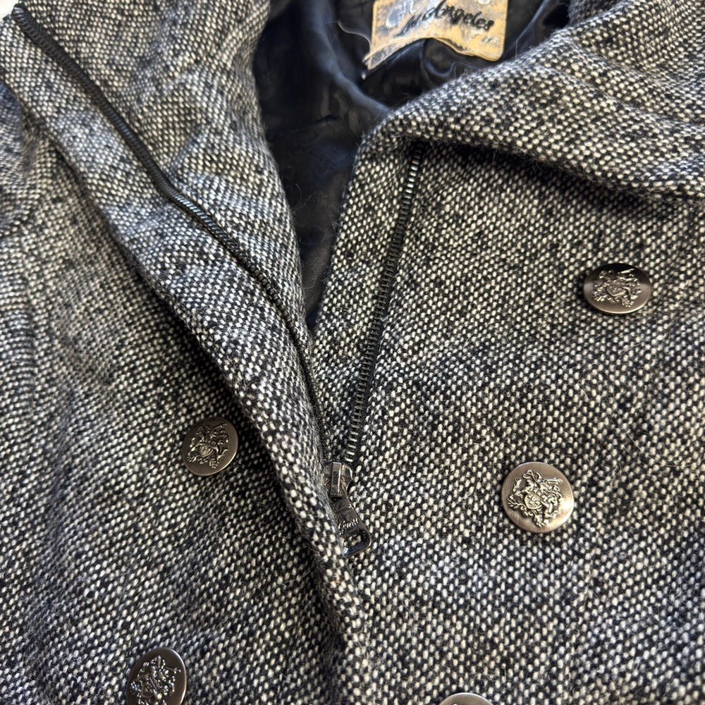 Guess Women’s Size Small Wool Blend Zip Up Long Peacoat Jacket Tweed - Picture 5 of 10